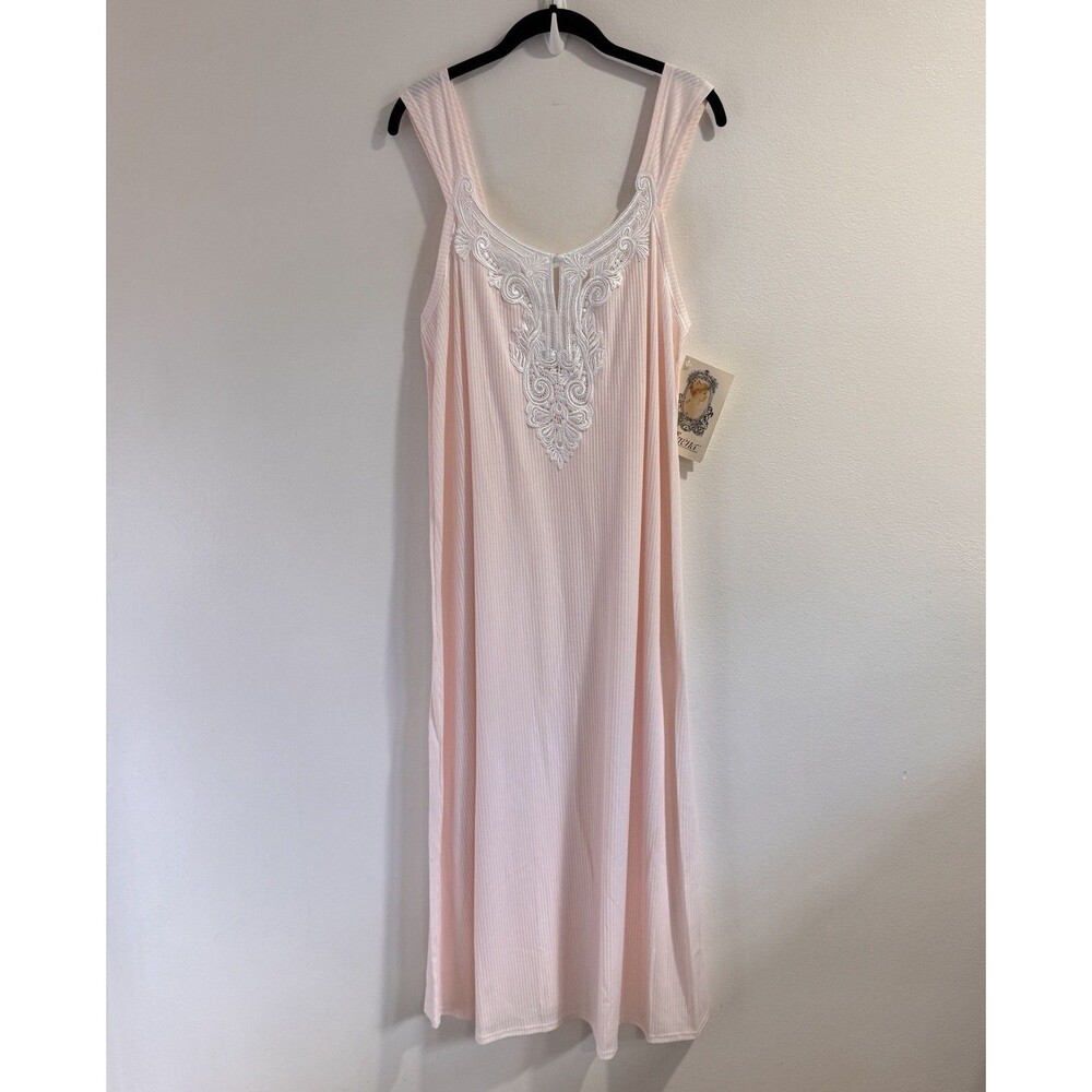 Vintage NWT Verena Nightgown Sleep Dress M Pink White Lace USA Made Maxi Cotton